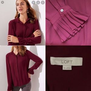 Ann Taylor LOFT pleated cuff utility blouse XS